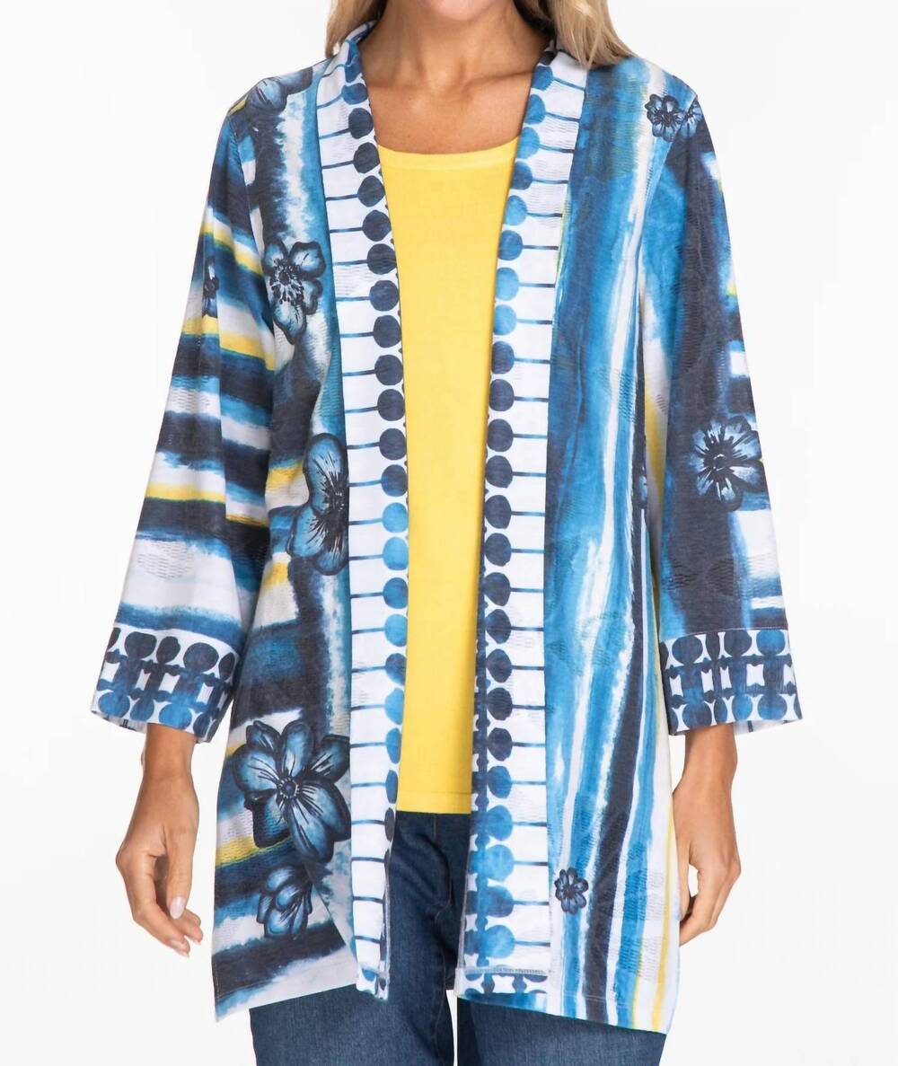 NEW MULTIPLES stripe and floral kimono cardigan in blue, yellow, white